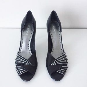 BCBGirls Black & Silver Open Toed Heels